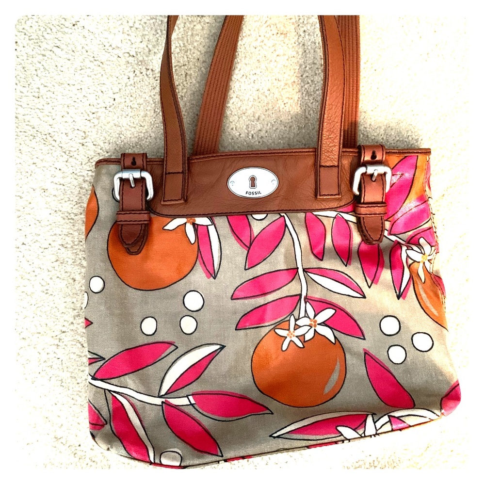 Fossil KeyPer Pink Orange Floral Shoulder Bag